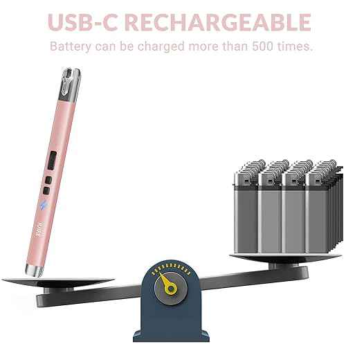 Electric Candle Lighter with Flashlight Function USB Rechargeable Battery Double Safety Switch (1 Pack - Rosegold)