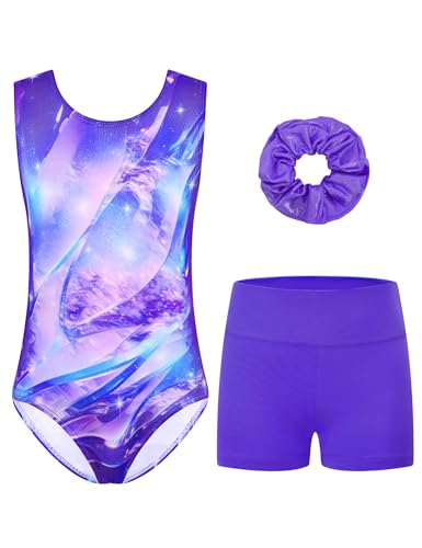 Girls Gymnastics Leotard Outfit for 8-9 Years - Multicolor Sleeveless with Shorts
