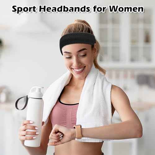 ONUPGO 4 Pack Sweatbands Sports Headbands for Men & Women, Cotton Headband Terry Cloth Sweatband for Tennis,Basketball,Football,Gym,Working Out - Moisture Wicking Elasticity