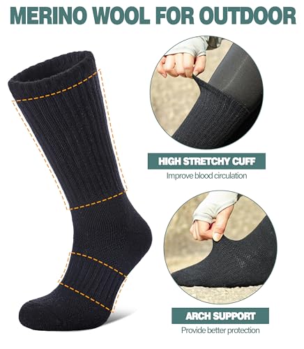 LANLEO Merino Wool Hiking Socks for Men Women Large 5 Pairs Winter Thermal Crew