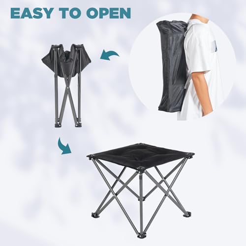 FUNDANGO Folding Camping Stool - Black, Oversized Foot Rest, 330Lbs Capacity