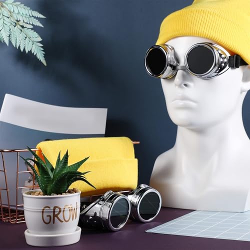 Geyoga Halloween Cosplay Costume Accessories Adult Vintage Steampunk Goggles Punk Sunglasses Yellow Beanie