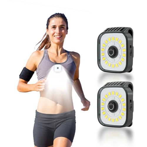 Running Lights for Runners, 2 Pack Mini Clip on Flashlight with 4 Modes, Rechargeable Safety LED Lights for Night Walking, Camping Light Gear for Hiking, Jogging, Dog Walking