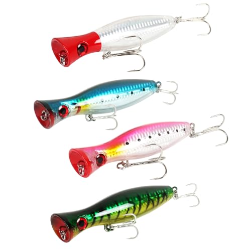 4pcs Multicolor Large Top Water Popper Lures for Saltwater Fishing - Tuna & GT