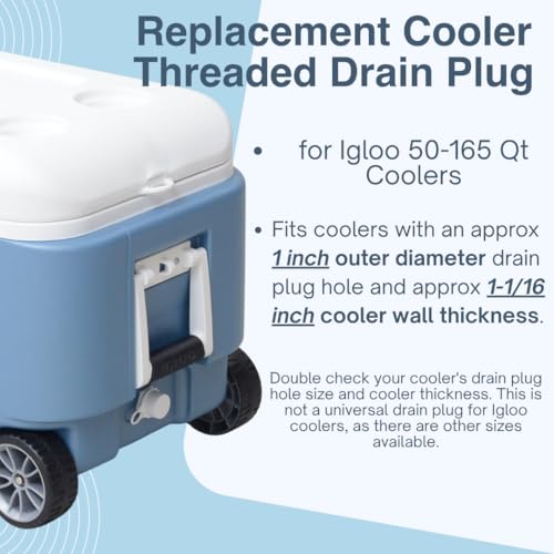2 Pack Cooler Drain Plug Replacement Kit for Igloo 50-165 Qt Coolers with Tethered Caps