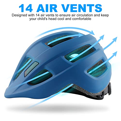Kids Bike Helmet for Ages 1-8 with Protective Gear Set - Navy Blue, 51-54cm