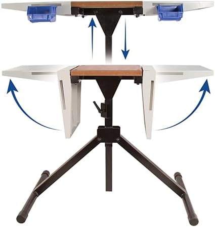 Frankford Arsenal Platinum Series Reloading Stand with Adjustable Steel Frame Construction, Wood Surface Center and Storage Bins for Reloading, Black, White, Blue