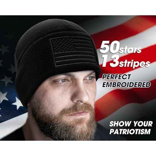 American Flag Fleece Watch Cap, Winter Warm Fleece Beanie, USA Army Military Tactical Beanie Hat