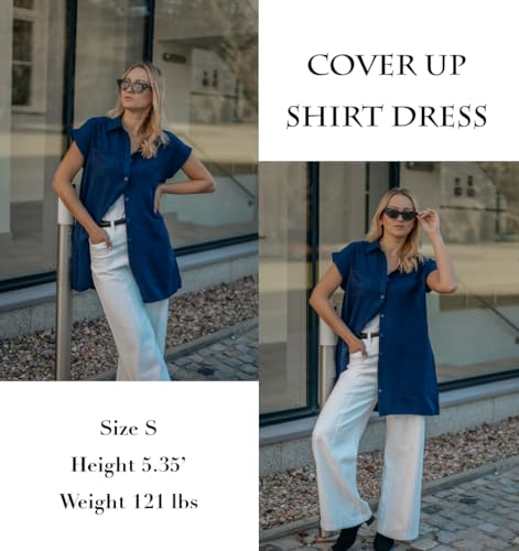 Women’s Bathing Suit Cover Up Summer Shirt Dress Navy Blue Medium