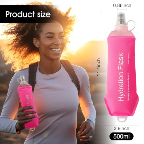 Pink 500ml Collapsible Soft Water Bottle - TPU Hydration Flask for Running Hiking Cycling