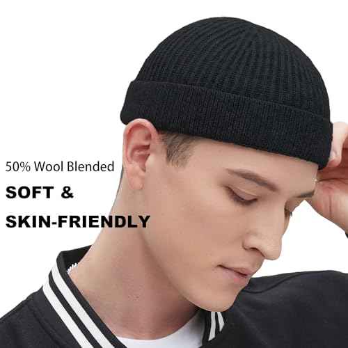 Fisherman Beanie Hats for Men Women,Wool Knit Trawler Skull Cap,Watch Cap,Spring Fall Winter Warm Short Hats