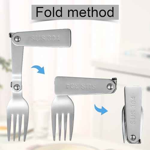 BOXOB 2pcs Silver Stainless Steel Folding Forks, 6.3 Inch, Compatible with THERMOS FUNTAINER 16 Oz Food Jar, Dishwasher Safe, Camping Flatware