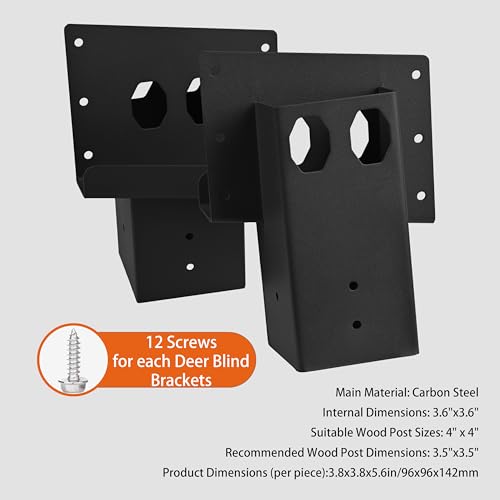 Heavy Duty Deer Stand Brackets 4x4 with Screws Black Pack of 4