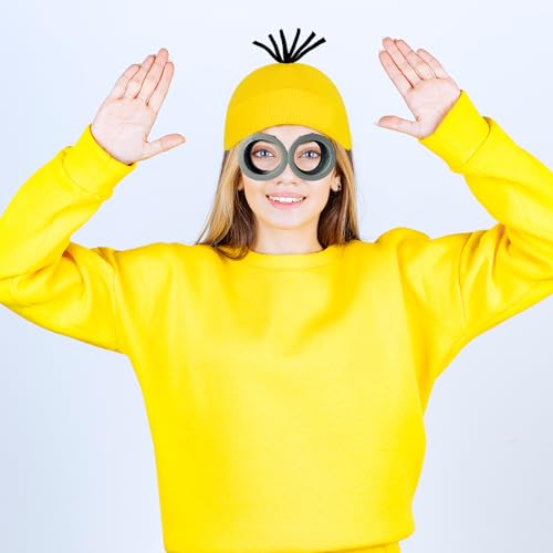 2Pcs Costume Accessories Adult Steampunk Goggles Glasses Yellow Beanie Knit Hats Women Mens Halloween Cosplay Party