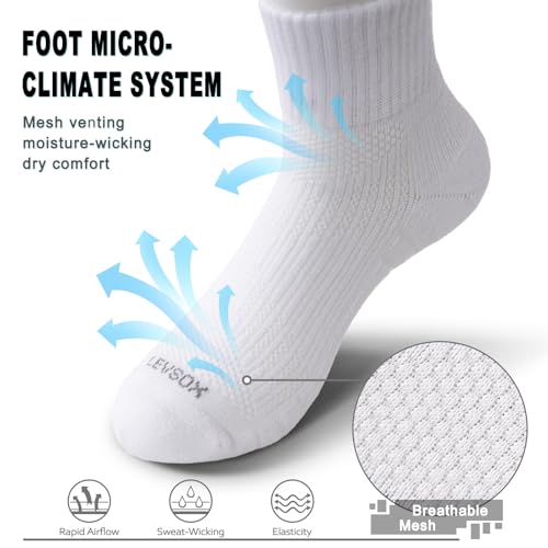 LEVSOX Compression Ankle Socks - White Medium 3 Pairs Bamboo Viscose Athletic Socks