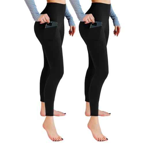 2 Pack Leggings with Pockets for Women, High Waisted Soft Leggings for Yoga Gym