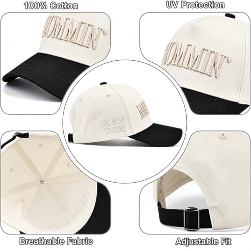 Women's Mommin Trucker Hat - White Vintage Ponytail Baseball Cap, Embroidered Adjustable Gift for Mom & Women