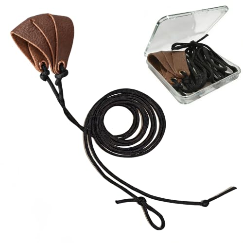 Brown Shepherd Sling for Rock Throwing Outdoor Survival Skill Tool with 2.4M Paracord & Leather Pouch