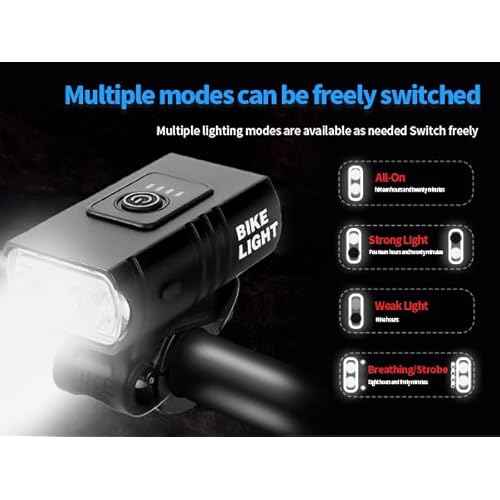 Mini Night Bike Light Set - High Brightness USB Rechargeable LED Front Light (High/Low Beam), Waterproof Front and Rear Lights, Suitable for Adults, Kids, Mountain and City Bikin