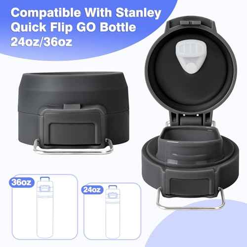 Lid Replacement for Stanley Quick Flip GO, Cover Cap for Stanley 24oz/36oz, BPA-Free Push Button, Leakproof Lid with Carry Loop for Travel/Sports, No Spill Reuse Top for StanleyAccessories,DarkGray