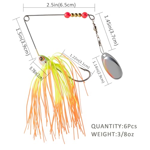 Richary 6Pcs Spinnerbait Fishing Lures Set for Bass Pike Freshwater