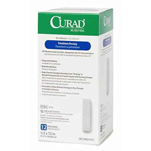 Medline CURAD Sterile Nonadherent Petrolatum Gauze Dressing, 1/2 Inch x 72 Inches, Ideal for Nondraining Wounds, Case of 72 Each