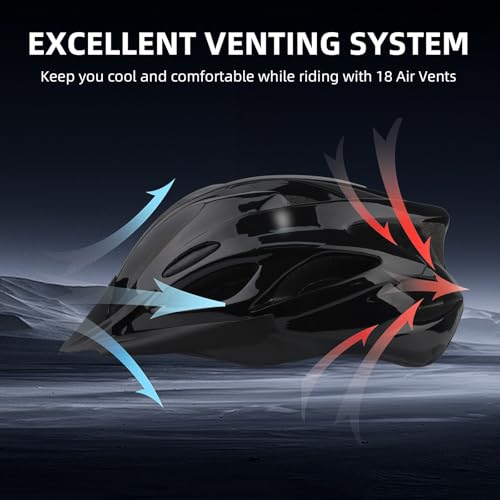 Adult Cycling Bike Helmet, Lightweight and Adjustable with Pads&Visor for Men and Women,Premium Quality Airflow Unisex Bicycle Helmet,Suggested Fit 57-62 cm (All Black)