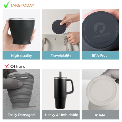 TakeToday Collapsible Travel Cup 8oz - Dark Green, Charcoal, Navy & Orange 4-Pack