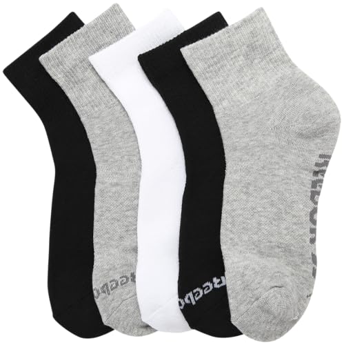 Reebok Women's Quarter Socks 5 Pack - Moisture Wicking Cushioned Ankle - Black, White, Grey