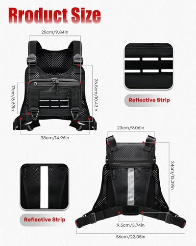 Sport Chest Bag for Men - Lightweight Water-Resistant Running Pack with Phone & Extra Storage - Black Breathable Design