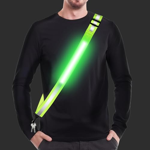 Rechargeable LED Reflective Belt Sash ? High Visibility Safety Gear with 5 Colors 11 Light Modes, Adjustable Strap for Night Dog Walking, Running & Biking