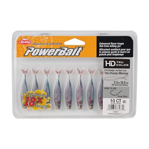 Berkley PowerBait The Champ Minnow Fishing Bait, HD Emerald Shiner, 2.5in, Irresistible Scent and Flavor, Ideal for Bass and Walleye
