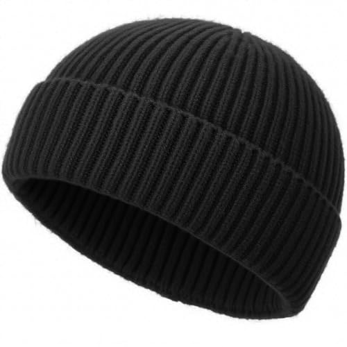 Wool Fisherman Beanies for Men Women, Short Knit Fall Winter Warm Beanie, Watch Cap, Cuffed Trawler Hats, Skull Caps
