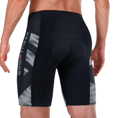 Sportneer Padded Cycling Shorts for Men Small Grey 4D Padding Breathable UPF 50+