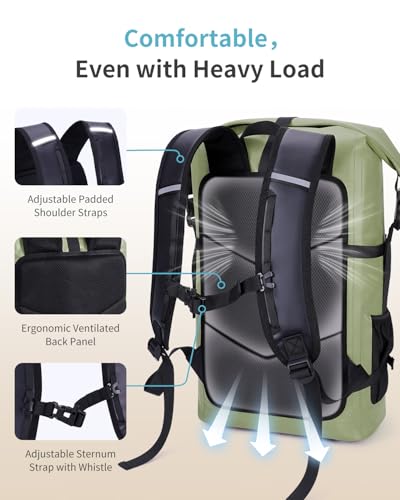 Ecohub Waterproof Backpack 30L Green Roll-Top Heavy Duty Dry Bag