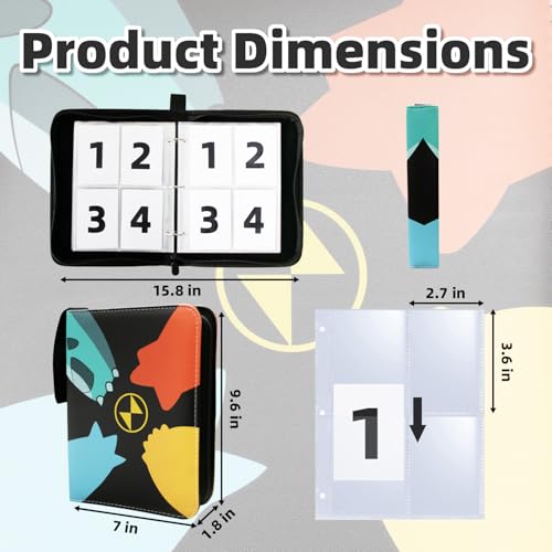 Multicolor Card Binder 4-Pocket Design 400 Card Capacity for Trading Cards