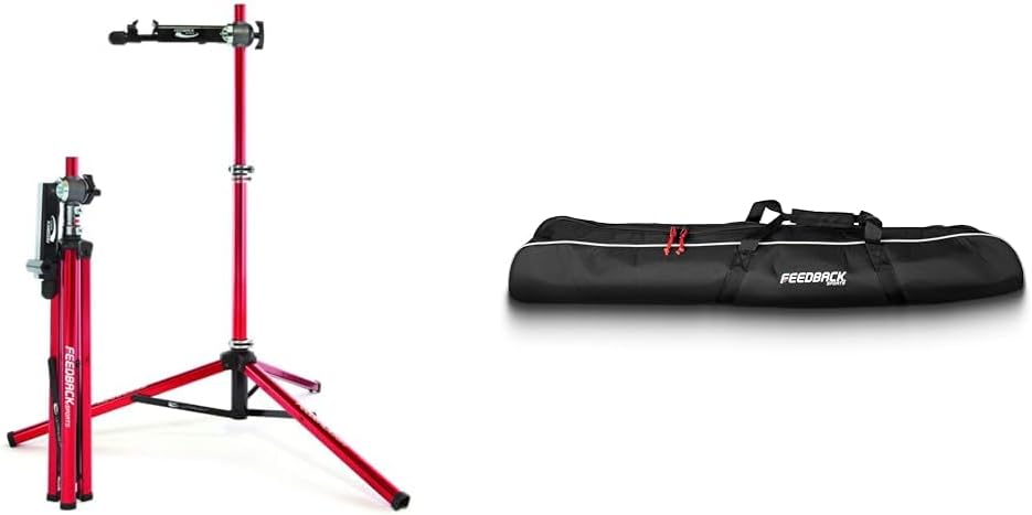 Feedback Sports | Ultralight Bike Repair Stand | Bicycle Workstand W/Tripod Base | Lightweight and Durable Aluminum | Red (Red, Ultralight)