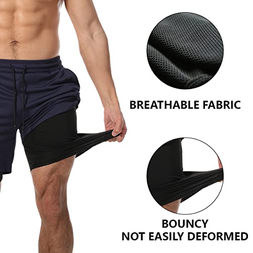 Men's 2-in-1 Workout Shorts with Compression Liner - Large 3 Pack Black & Grey