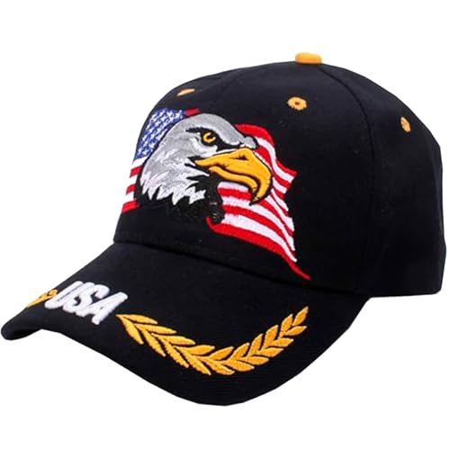 American Flag Eagles Baseball Cap - Embroidered Dad Hat for Men & Women - One Size / Black