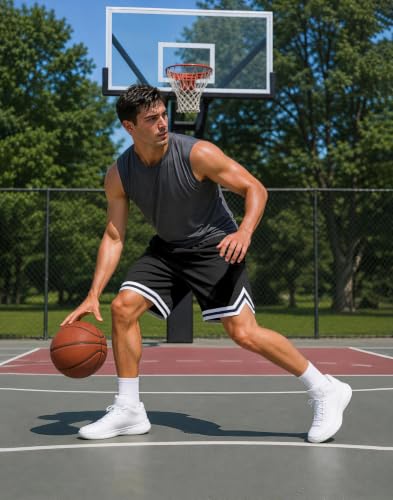 Men's 11-Inch Basketball Shorts with Zipper Pockets - Large, Black, Athletic Gym Wear