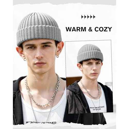 Fisherman Beanie Mens Winter Hat - Stretch Fit Skull Cap Warm Knit Hats for Skiing, Hiking, Camping