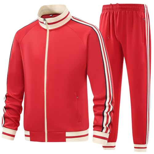 Men's 2-Piece Tracksuit Set Red Large Sportswear Jogging Outfit