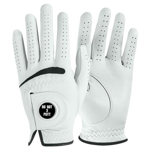 Men's Cabretta Leather Golf Gloves Left Hand Large with Ball Marker - Do Not 3 Putt