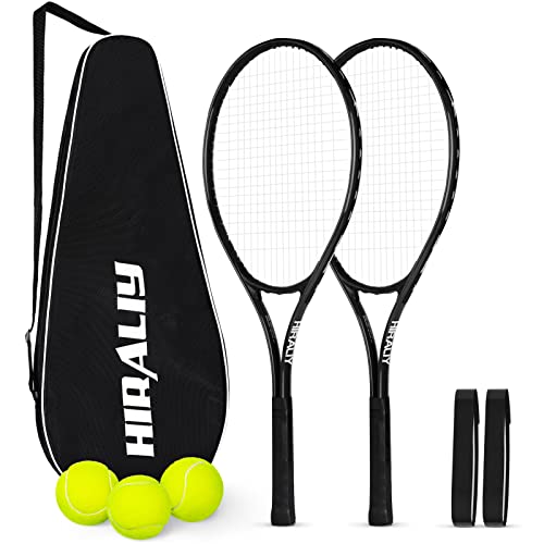 HIRALIY 27-Inch Tennis Racket Set for Adults with Ball & Carry Bag - Black