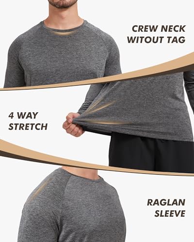 X-Large 7 Pack Men's Long Sleeve Quick Dry Sun Protection Gym T-Shirts - Black, Grey, Blue