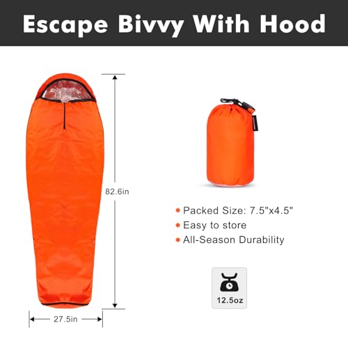 Orange Upneargo Emergency Thermal Sleeping Bag Bivy Sack - Lightweight Waterproof Survival Gear