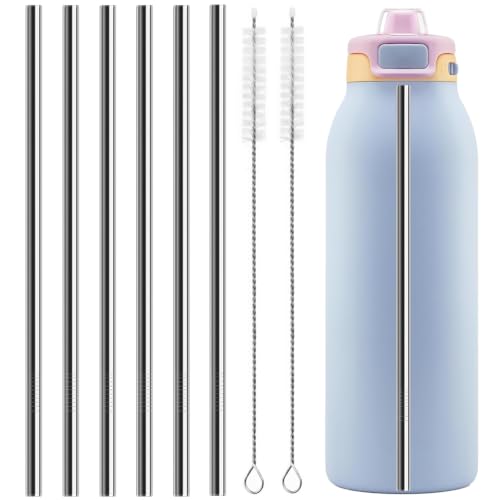 9.1 Inch Metal Straw Replacement for Ello Pop & Fill 40 oz Water Bottle - Pack of 6