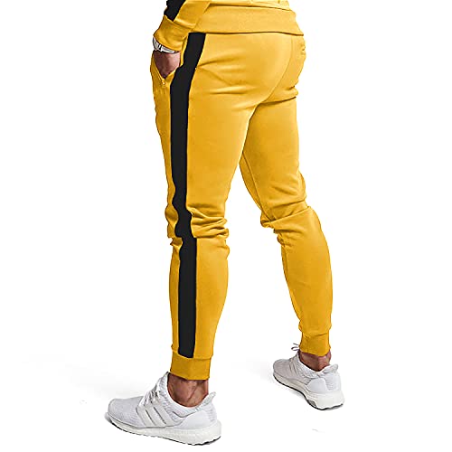 Men's Track Suit 2-Piece Full Zip Jogging Set Yellow+Black Medium