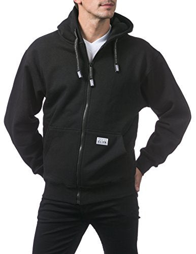 Men's Heavyweight Full Zip Fleece Hoodie - Large Black - Pro Club