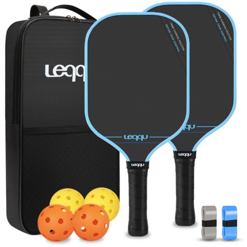 Blue Pickleball Paddles Set of 2 Carbon Fiber 16mm Grip Power Core for Women